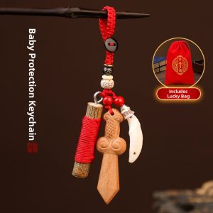 WANSHIXIANG | Wooden Lucky Charm Bag Keychain fortune & safety