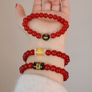 Chinese Fad Red Agate Bracelet Female Birth Year Six Words Mantra Obsidian White Crystal High Content Cinnabar Agate Bracelet