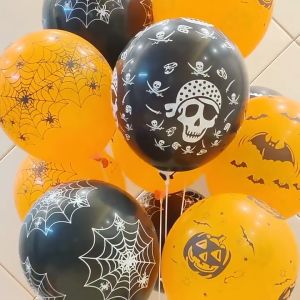 Halloween Balloons Set 12 Inch Halloween Balloon Black White Orange Halloween Scary Print Balloons For Halloween Horror Theme Party Decoration Supplies Balloon Garland