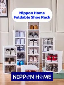 [ Household ] Nippon Home Foldable Shoe Box Clear Storage Drawer Rack Organiser Stackable Cabinet Sturdy Hard Plastic Bundle of 3 / Bundle of 6