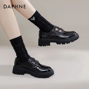 Daphne British Style Womens Fashion Single Shoes 2025 New Thick Heel Mule Rubber Outsole round Toe mid Heel Daily Wear