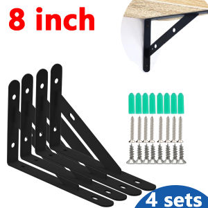 4-Pack Heavy-Duty Steel Triangle Brackets - Industrial Strength L-Shaped Corner Brackets Rust-Proof Black Metal Shelf Brackets 4/6/8/10/ 12inch Lengths Available Suitable for Kitchen Bedroom Study Dining Room Bathroom Living Room Durable Indus...
