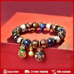 Ethnic-style Incense Ash Glazed Gold-swallowing Beast Ancient Method Multi-Treasure Cultural Play Buddhist Prayer Bead Bracelet Hot Incense Gray Glass Multi-Color Beads Chinese Style Vintage Gold Swallowing Beast Ethnic Group Bracelet Womens Fashion Jewe