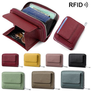 Credit Card Holder Wallet for Women RFID Blocking Genuine Leather Card Case with Zipper