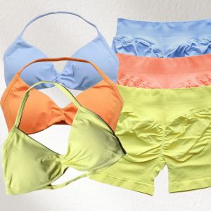 2-Piece Womens Thin Neck Vest 2025 Summer Gym Set High Waist Seamless Shorts Elastic Stretching Sportswear Fitness Set