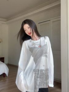 GUZILIAN | Loose Long Sleeve Round Neck T-Shirt Womens Summer New Style Casual Comfortable Anti-UV Pullover Printed Slimming Top