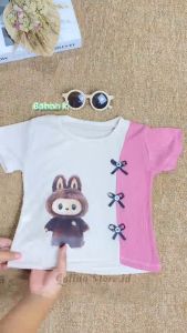 Setelan Baju Anak Perempuan Motif LABUBU Terbaru Oneset Knit Ribbon Labubu Viral Usia 1-6 Tahun