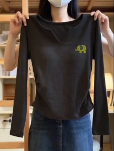 Slim Fit Womens V-Neck Long Sleeve T-Shirt White Autumn New Style Printed Design Commute Friendly Breathable Cotton Blend