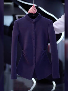 Slim Fit Single Button Half-High Collar Cardigan