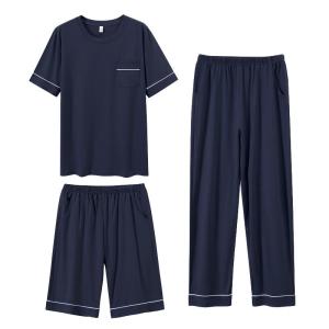 Bộ đồ ngủ MiiOW cho nam làm bằng cotton thoáng khí tay ngắn màu trơn