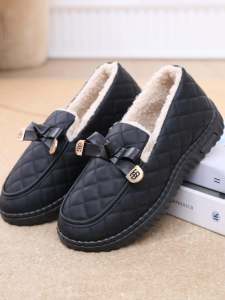 Thickened Fleece Winter Bean Shoes Womens Soft Bottom Anti-slip Slip-on Fashionable Warm Plush Cotton Shoes round Toe Casual Style
