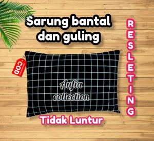 Sarung Bantal Dan Guling 1 Set Dewasa Pakai Resleting Motif Kotak Hitam Bahan Katun Adem Isi 4 6 Pcs