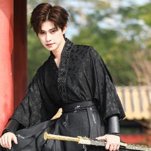 Original New Chinese Style Mens Hanfu Set Improved Martial Arts Spring Summer Interlocking Collar Top Ancient Costume