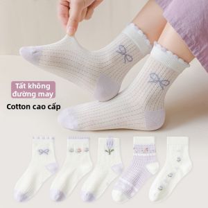 Tất bé gái MiiOW vải cotton mỏng thoáng khí dễ thương dài đến bắp chân.