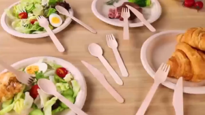BOXING VM 100pcs Bamboo Wooden Spoon And Fork And Knife Eco-Friendly Disposable Cutlery Set 14cm/16cm