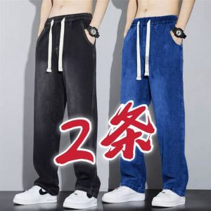 กางเกงยีนส์ทรงตรงสำหรับผู้ชาย ทรงหลวม สไตล์ลำลอง ความยาวปกติ ฤดูใบไม้ผลิและฤดูใบไม้ร่วง กางเกงขายาวสำหรับใส่ทำงาน