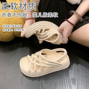 Flat Bottom Sandals Womens Thick Heel Roman Style Cross Band Slip-On Padded Footbed Fashionable Summer New Arrival