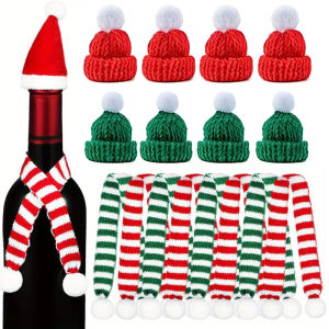 Easy DIY Christmas Bottle Decor -nstant Holiday Cheer with Knitted Santa Hat Scarf Set for Wine and Spirit Bottles