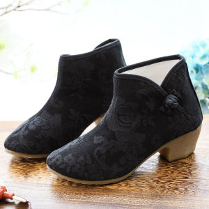 รองเท้าบูทผู้หญิงปักลายผ้าฝ้ายฤดูใบไม้ร่วง รองเท้าบูทสั้นแบบลำลอง รองเท้าบูทแบบลำลอง รองเท้าบูทแฟชั่น รองเท้าบูทแบบสวม รองเท้าบูทแบบสวม