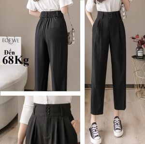 Quần Baggy Nữ Lưng Cao 3 Tầng Khuy 8cm Cạp Chun Đằng sau Lưng rất Dễ Chịu khi vận động Vải Tuyết Mưa Đẹp Có Big Size 91KG