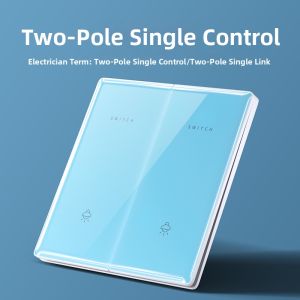 Light Blue Toughened Glass Ultra-Thin 1-Gang 2-Way 5-Outlet Panel 86-Type
