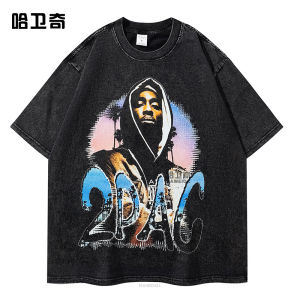 New Hip Hop Washed Short Sleeve T-Shirt Pure Cotton Loose Fit American Street Style Personality Heavyweight Casual Cotton Top