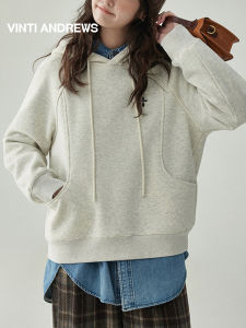 Hooded Drawstring Splice Casual Sweatshirt Womens