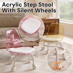 Transparent Swivel Chair Acrylic Step Stool With Silent Wheels Foot Pulley Moving Stool Swivel Wheels Small Stool