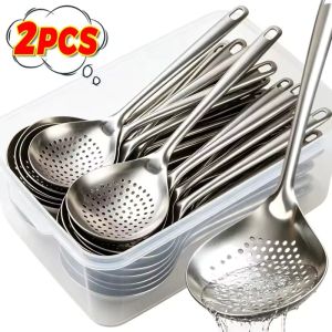 2Pcs Kitchen Strainer Long Handle Slotted Spoons Food Strainers Spoon For Draining Oil Vegetables Noodles Kitchen Gadgets