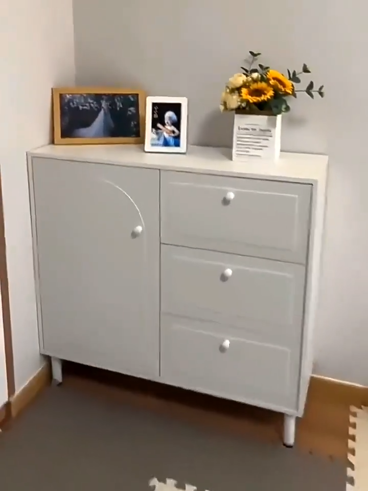 Wooden Storage Cabinet With 3 Tiers - Perfect For Living Room/Kitchen Tableware Storage