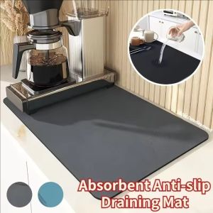 Super Absorbent Anti-slip Coffee Mat / Home Kitchen Soft Diatomite Quick-Drying Draining Mat / Heat Resistant Tableware Drain Pad