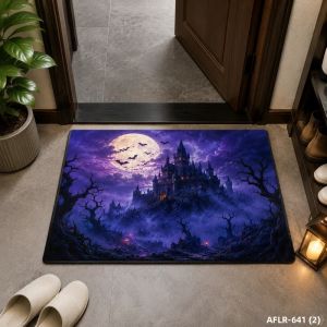 VIKAMA Foggy Forest Castle Bí Ngô Halloween Thảm Chùi Chân Chống Trượt Phong Cách Hiện Đại Thảm Trong Nhà Ngoài Trời Ma Quái Trăng Tròn Lối Vào Trang Trí Thảm
