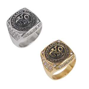 Stainless Steel Mens Ring AKP RHO Fraternity Ring with Rhinestone Size 6-13