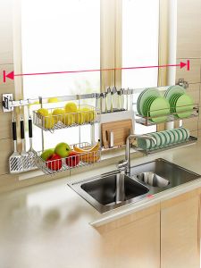 Stainless Steel Kitchen Window Wall Mounted Storage Rack Dishware Draining Shelf No Drilling Required Modern Simplicity Design