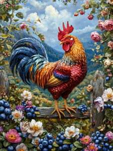 Huacan New Arrivals 2026 Diamond Painting Rural Flower Bed Rooster Diamond Mosaic Animal Complete Kit Craft Kit