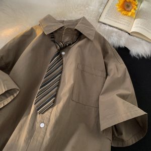 Summer Thin and Brown Short Sleeve Shirt Mens College Style DK Uniform Suit Japanese Style Business Attire Plus Size Graduation Photo Shirt