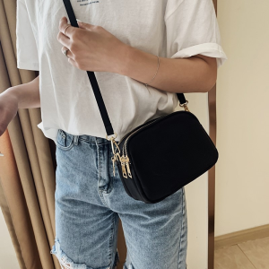 Simple Three-Layer Small Crossbody Bag Soft Leather Womens Bag Fashionable Trendy Versatile Single Shoulder Bag Nylon Lining