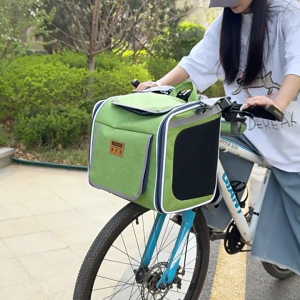 Lovinland Cat Basket for Bike Suitable for Small & Medium Pets Up to 7 kg Foldable 4-in-1 Cat Bike Basket Crossbody Shoulder and Car Seat with Sturdy Bracket and 4 Mesh Windows Comfy & Padded Shoulder Strap