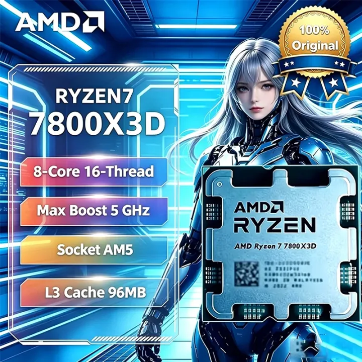 AMD | AMD Ryzen 7 7800X3D 8-Core 16-Thread B650 5NM 4.2GHz Socket AM5 L3=96M R7 7800X3D Processor 120W DDR5 No Fan