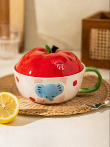 MODERN SWEETHOME | Personal Use Breakfast Cereal Bowl with Lid Ceramic Underglaze