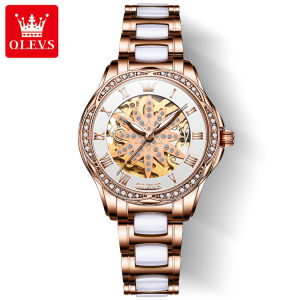 OLEVS watch for women sapphire glass mirror automatic mechanical movement luxurious rose gold case Stainless Steel Ceramic Strap/Genuine Leather
