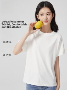 Miiow | Loose Round Neck T-Shirt Womens Summer Thin Half Sleeve Cool Base Shirt MiiOW Cat Person Pure Color Commute Style Casual Match