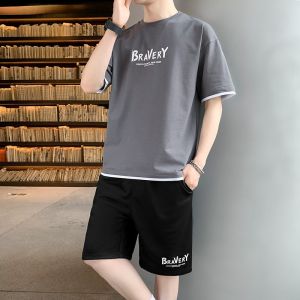 ROMON | ชุดกีฬาลำลองชายฤดูร้อน Ice Silk แขนสั้น กางเกงขาสั้น แฟชั่นหลวมๆ ผ้าโพลีเอสเตอร์ 100% สำหรับเยาวชน