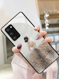 White Moonlight Glass Phone Case for Samsung Note20 Ultra New Model Note10 Protective Shell Mens Fashion Anti-Fall High-End Feeling Mirror Surface