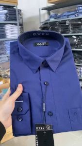 OWEN SALE - Áo Sơ Mi Owen Tay Dài Màu Xanh Navy Họa Tiết Caro Form Regular Fit Lai Bầu Chính Hãng
