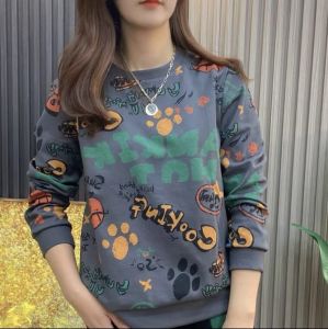 Fall Pure Cotton New Fashion round Neck Plus Size Long Sleeves Sweatshirt Womens Fashionable Mom Clothes Flab Hiding Slimming Pullover Tops