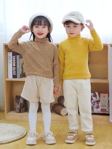 BAJU KAOS ANAK CEWEK COWOK TURTLENECK LENGAN PANJANG CORAK LIRIS HORIZONTAL COLORFUL IMPORT 100% ( SIZE 100 - 150 )