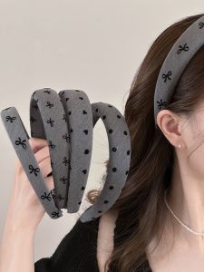 Gray Wide Edge Butterfly Knot Hairband Womens 2025 New Korean Style Face Washing Headband High Forehead Elegance Hair Clip