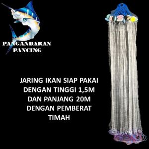Jaring Ikan Siap Pakai Tinggi 15m Panjang 20m Pemberat Timah Jaring Pukat Jaring Penangkap Ikan Jaring Ikan Murah