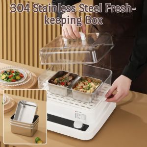 304 Stainless Steel Fresh-keeping Box Sealed And Fresh-keeping with Lid Fridge Organizer Food Storage Container Freezer Food Plates